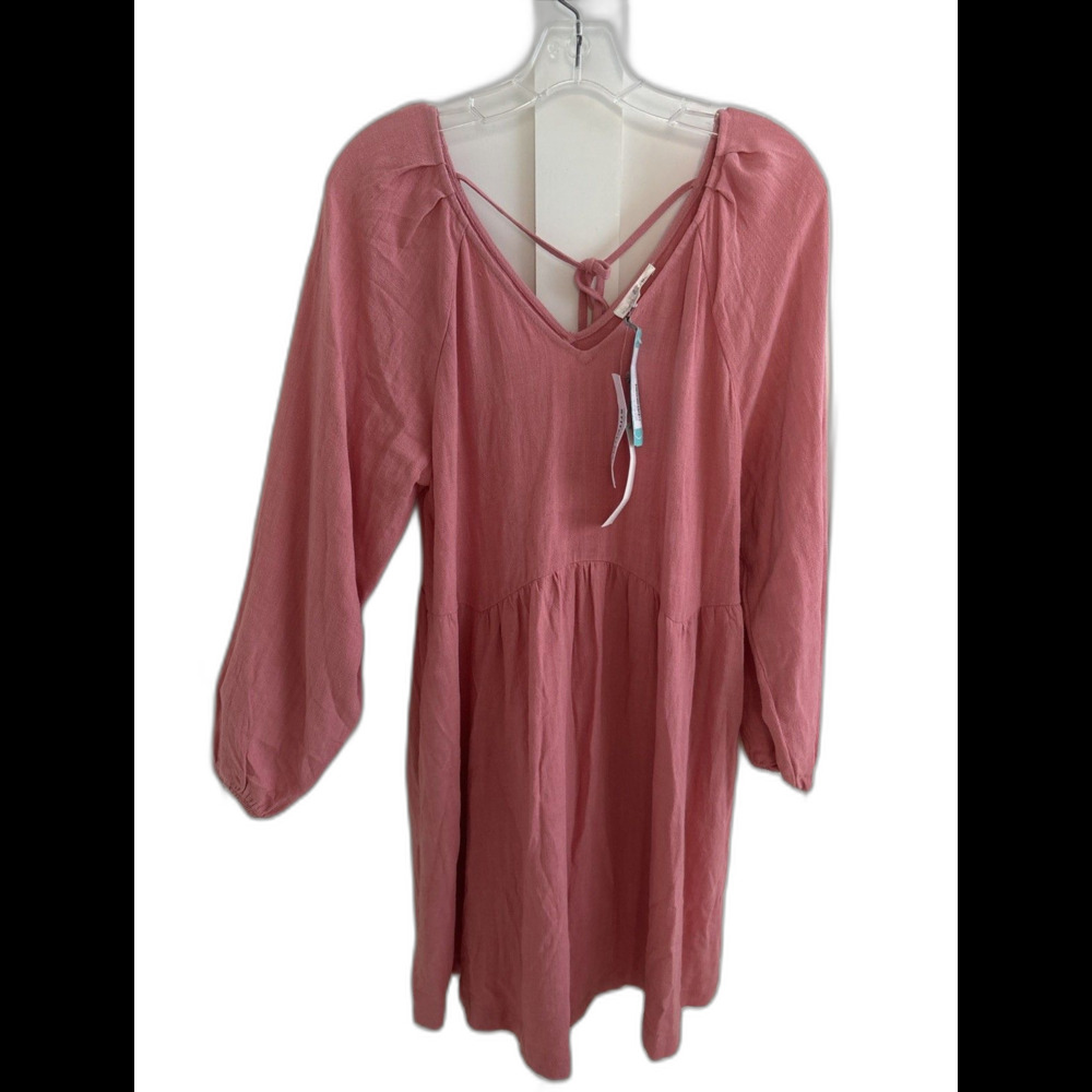 NWT Nine Britton Alaska Tie Back Peach pink Balloon Sleeve Linen Blend Dress S